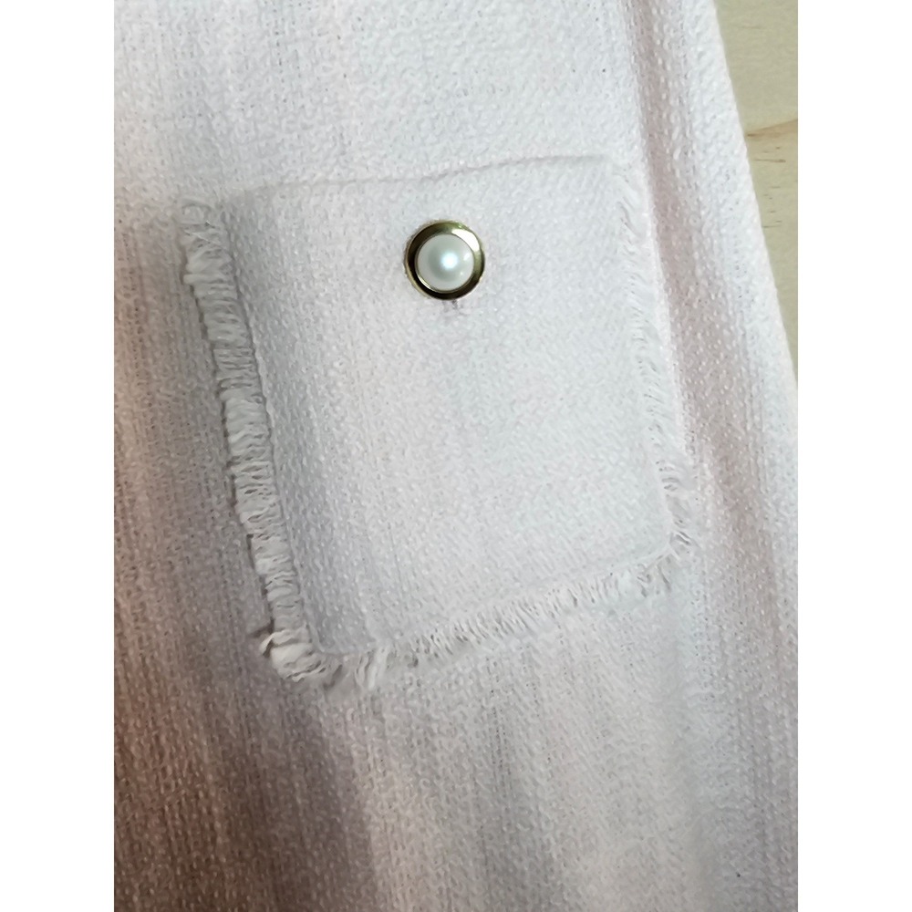 Karl Lagerfeld Paris Pink Tweed Sheath Dress Pearl Button Fringe Trim Size 6 - Picture 11 of 16